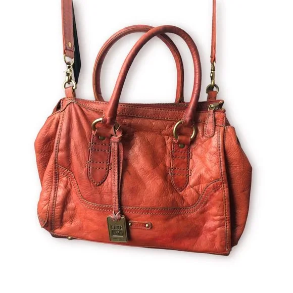 Vintage FRYE Leather Convertible Crossbody/ Shoulder/ Handbag Orange Sangria - Picture 2 of 9